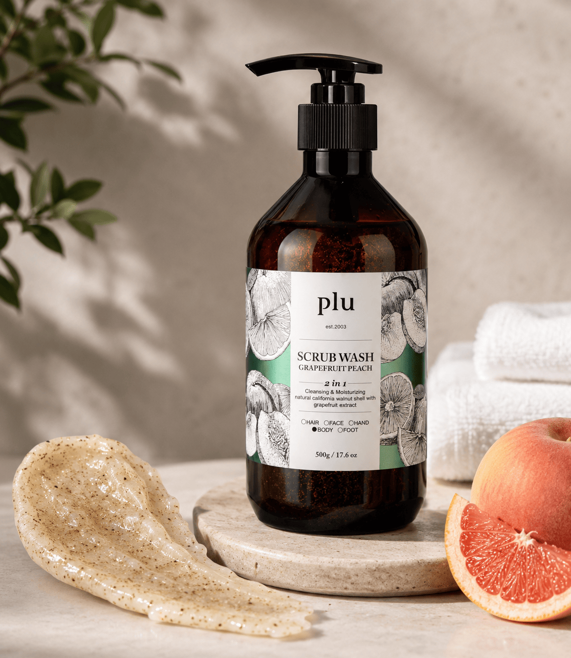 plu - Scrub Wash Grapefruit Peach, 500ml